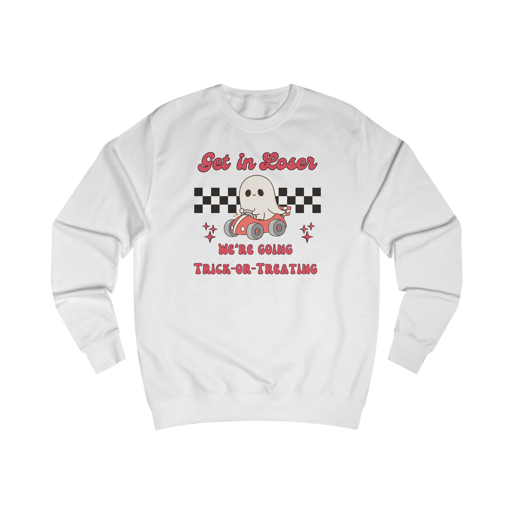 Get in Loser! Checkered Retro Trick or Treat Ghost Sweatshirt