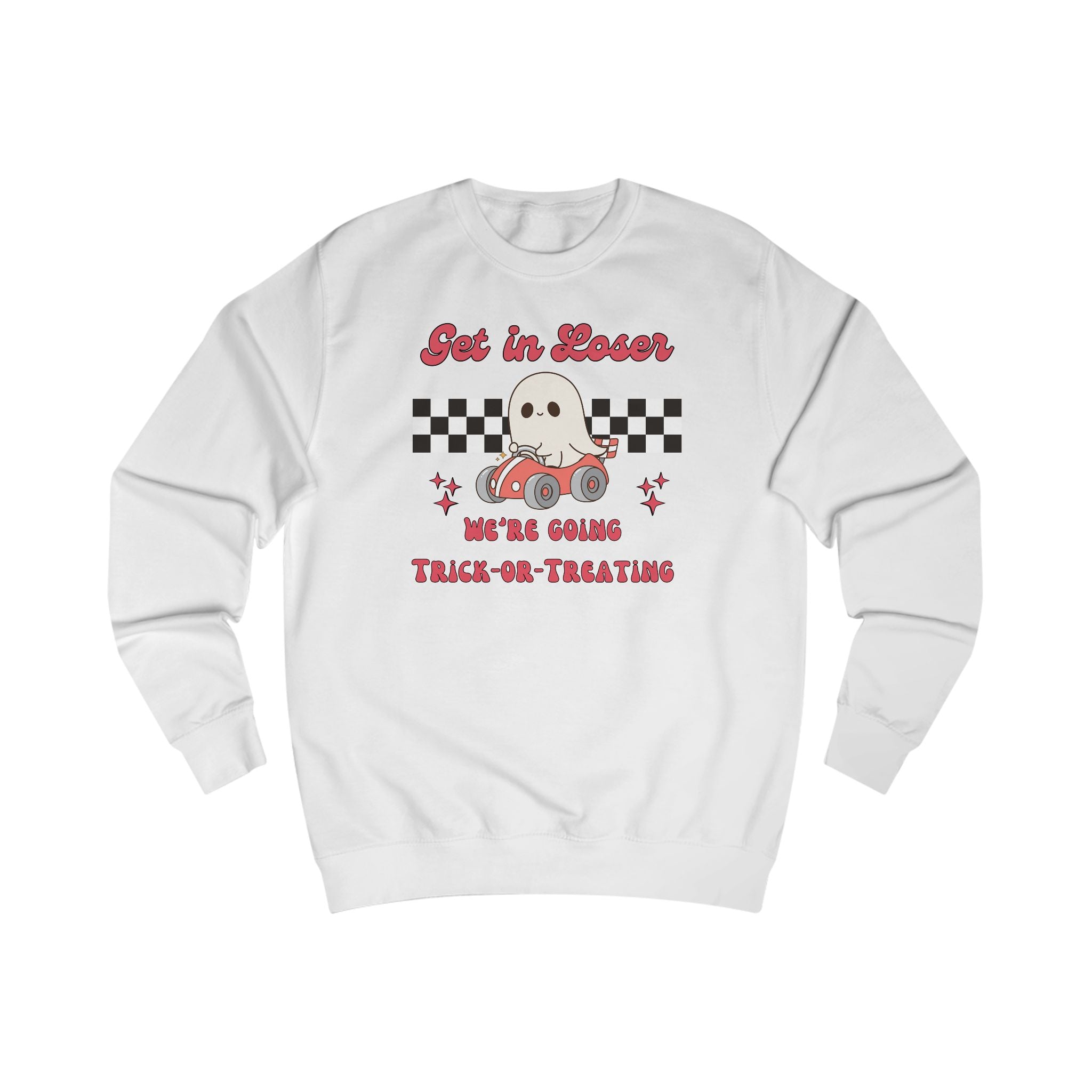 Get in Loser! Checkered Retro Trick or Treat Ghost Sweatshirt