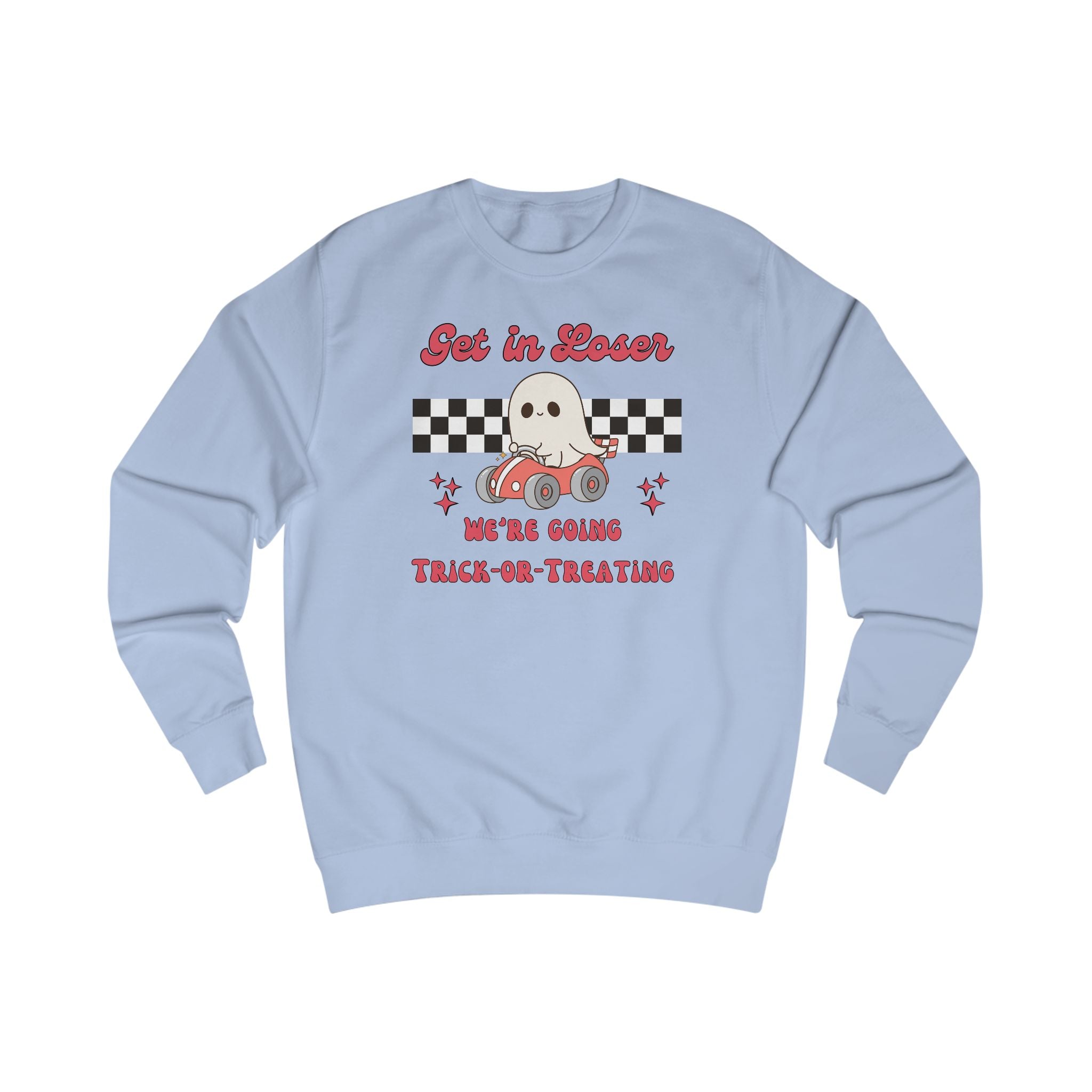 Get in Loser! Checkered Retro Trick or Treat Ghost Sweatshirt