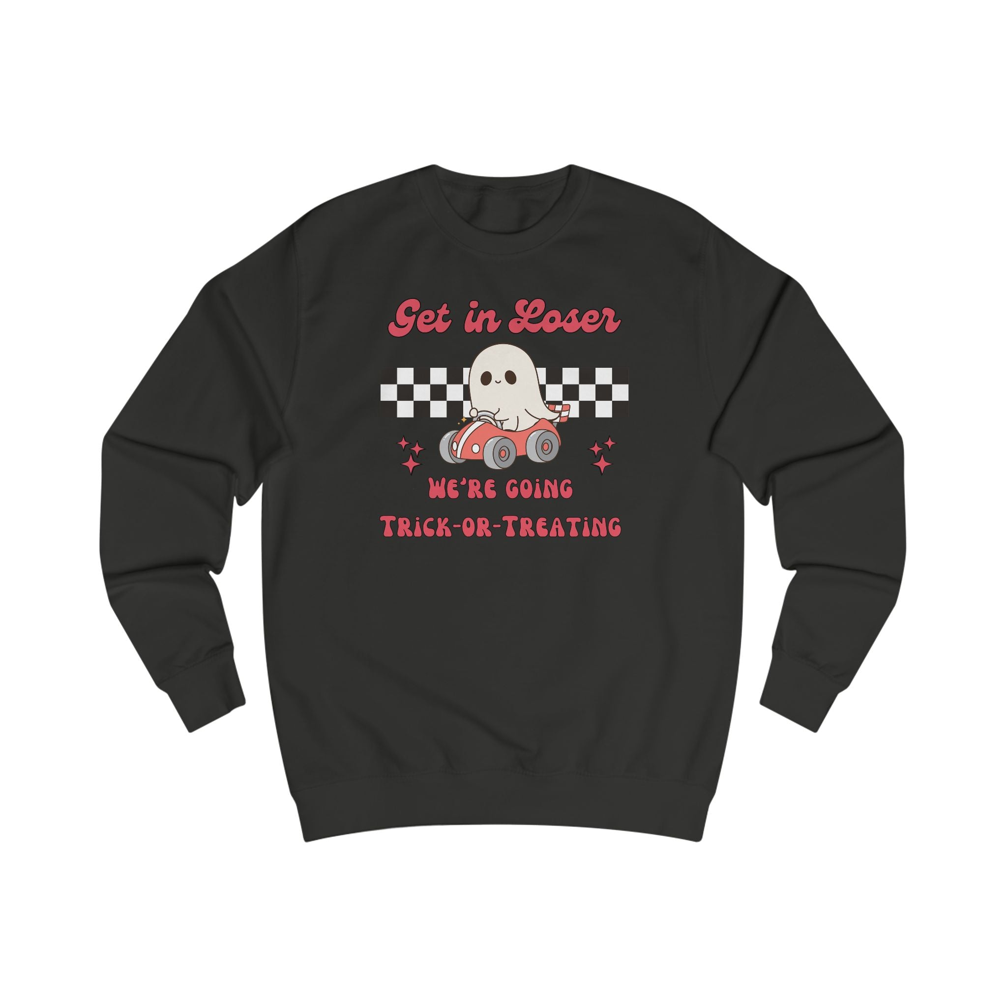 Get in Loser! Checkered Retro Trick or Treat Ghost Sweatshirt