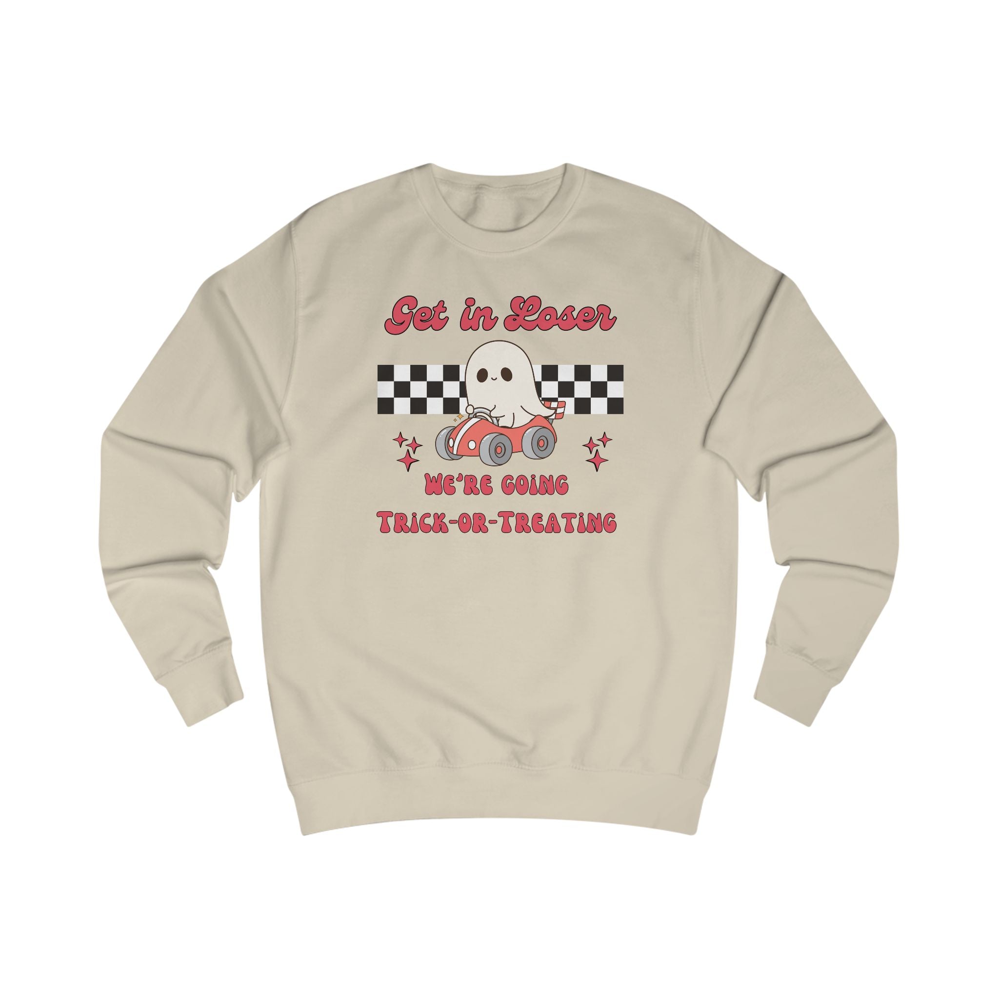 Get in Loser! Checkered Retro Trick or Treat Ghost Sweatshirt