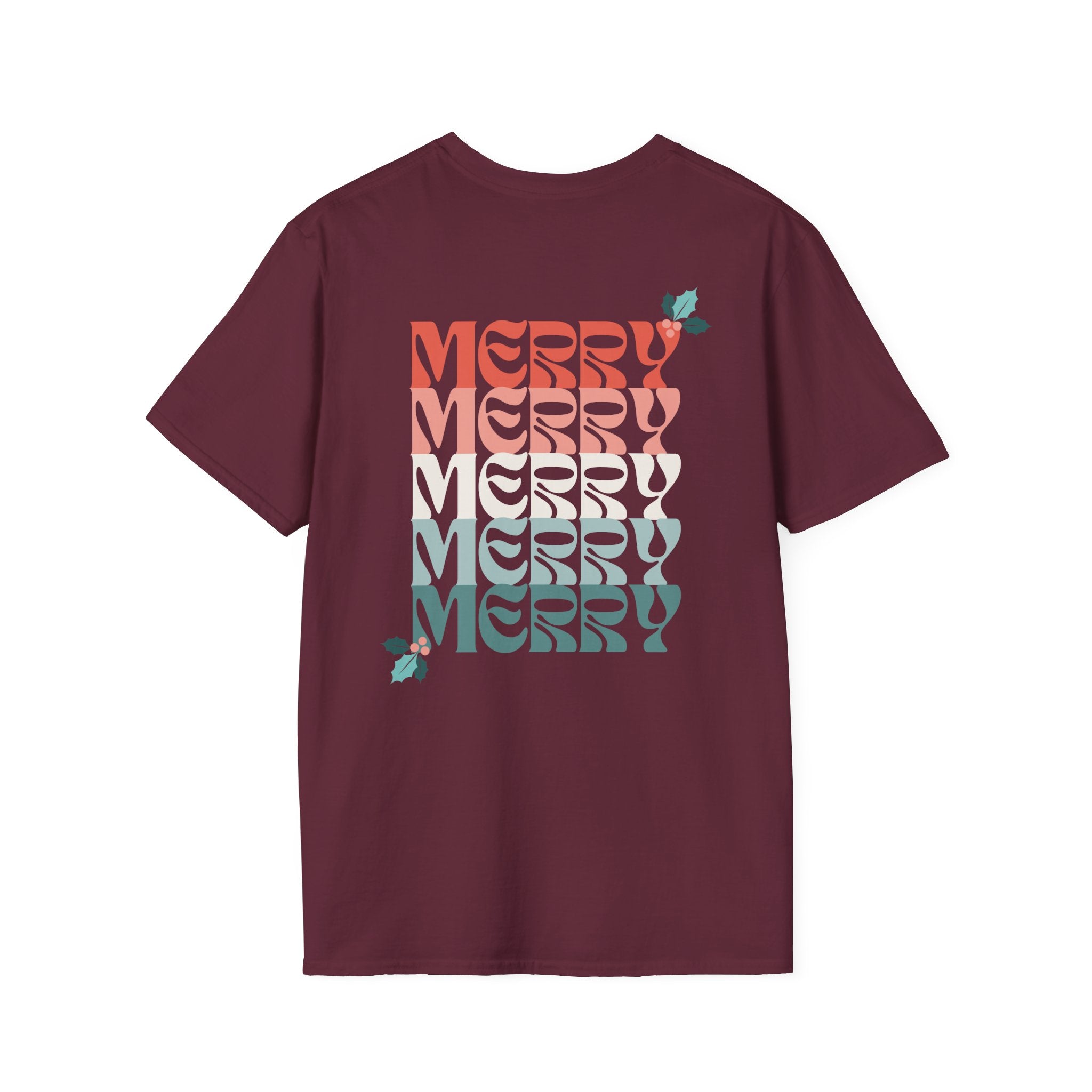 Retro Merry Christmas Holiday Holly T-Shirt