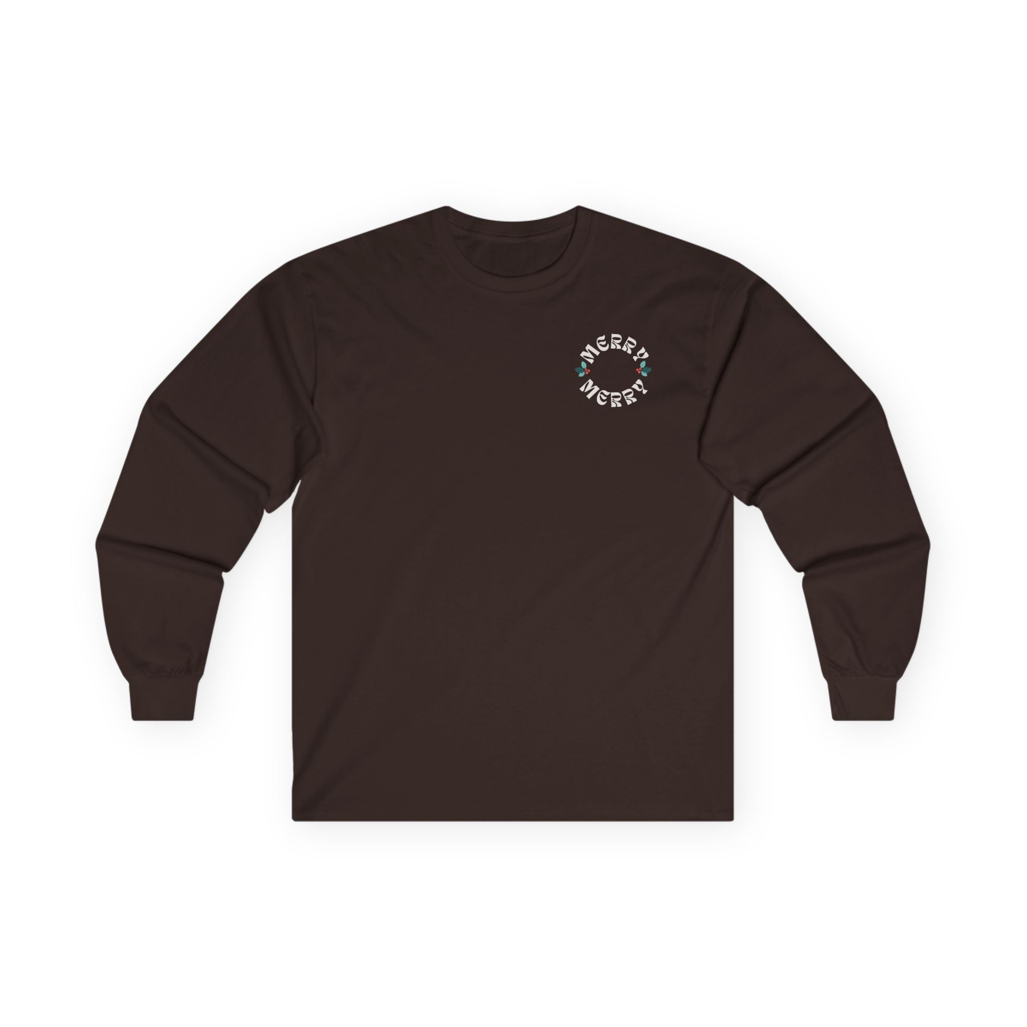 Retro Merry Christmas Holiday Holly Long Sleeve Tee