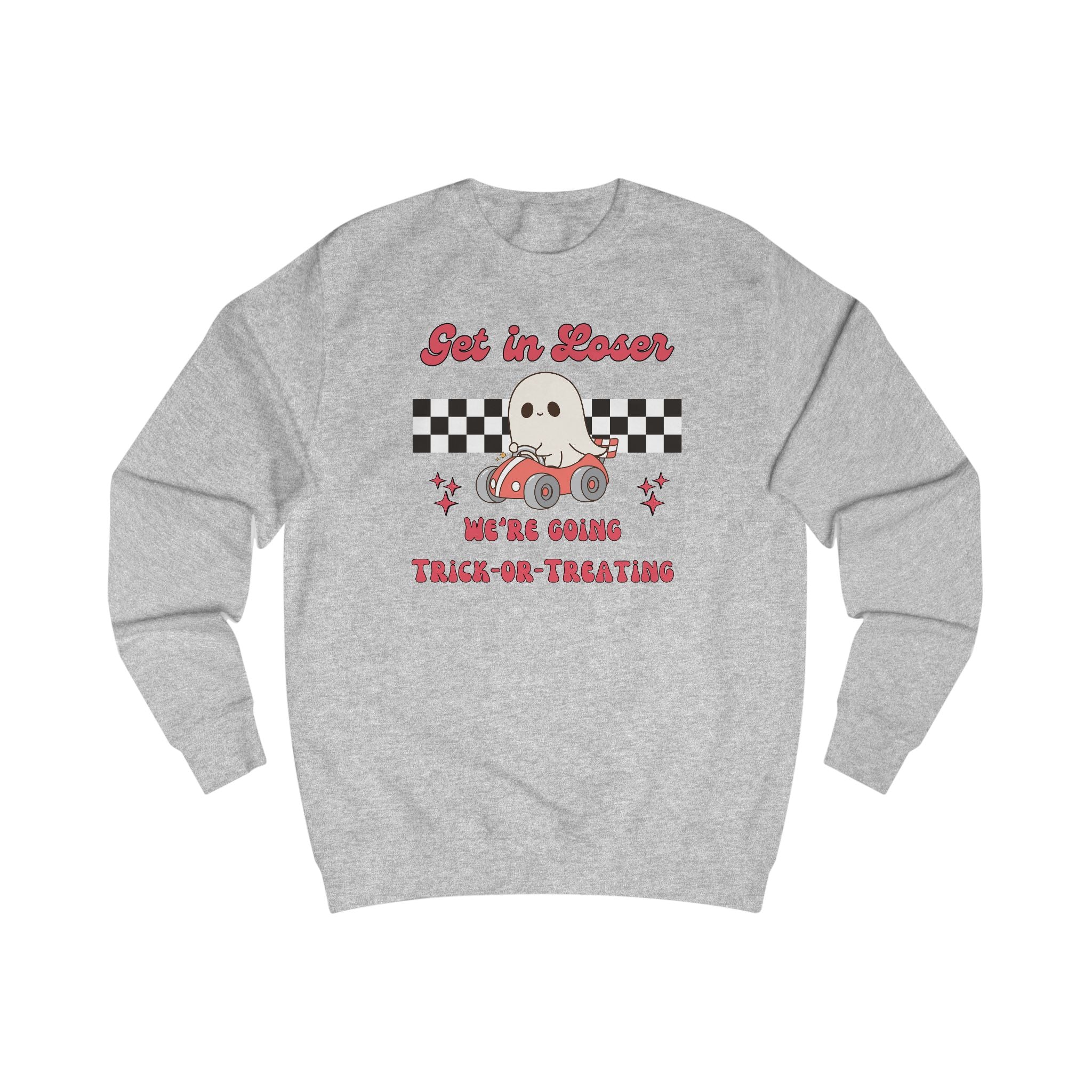 Get in Loser! Checkered Retro Trick or Treat Ghost Sweatshirt