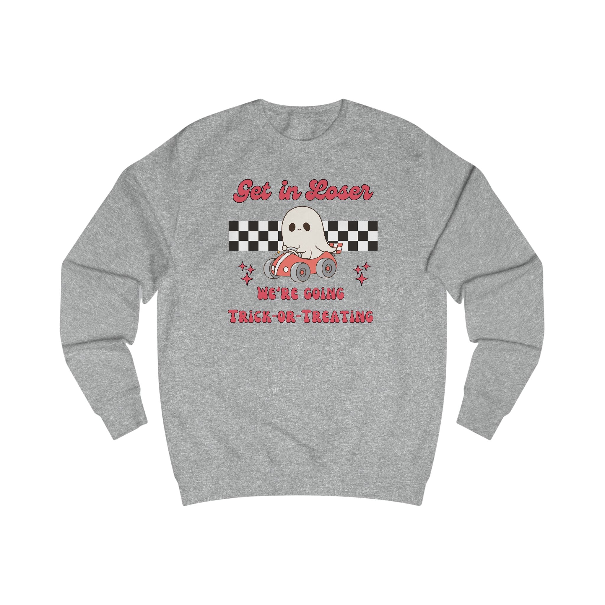 Get in Loser! Checkered Retro Trick or Treat Ghost Sweatshirt