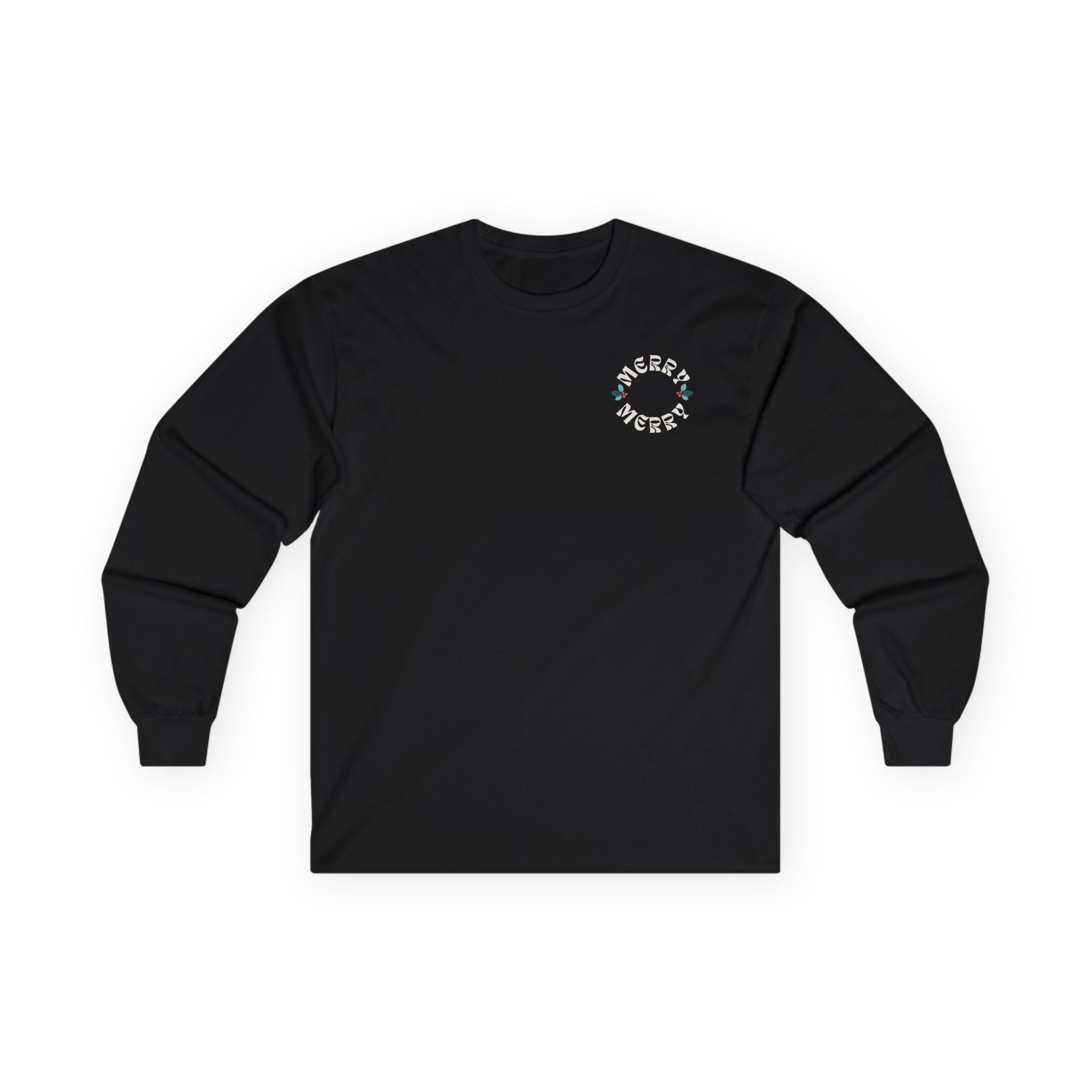 Retro Merry Christmas Holiday Holly Long Sleeve Tee
