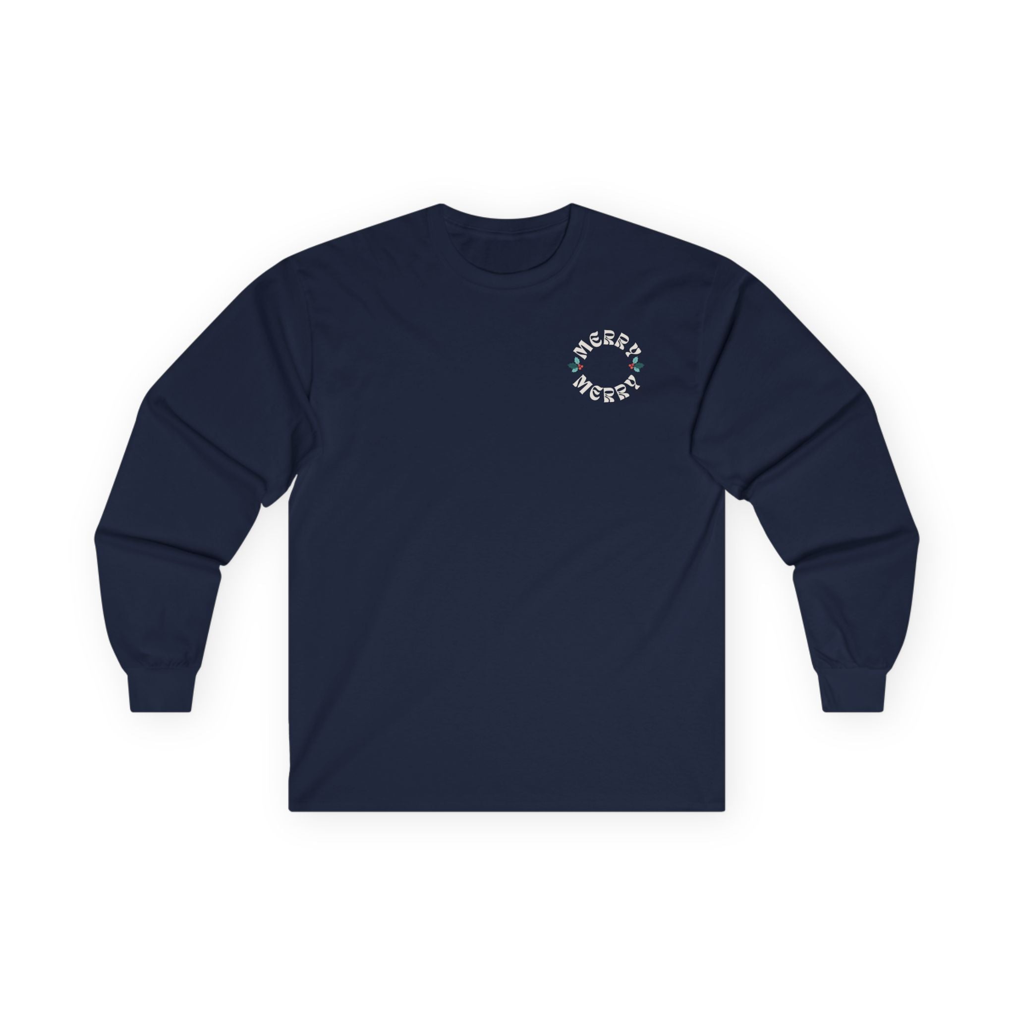Retro Merry Christmas Holiday Holly Long Sleeve Tee