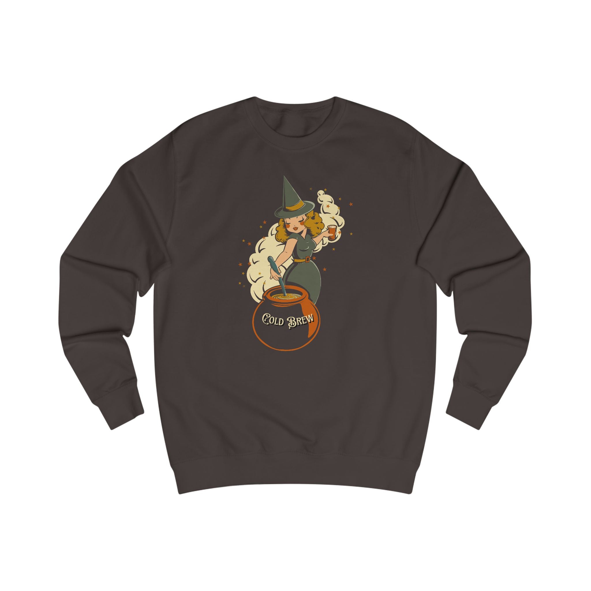 Cold Brew Coffee Retro Vintage Halloween Witch Sweatshirt